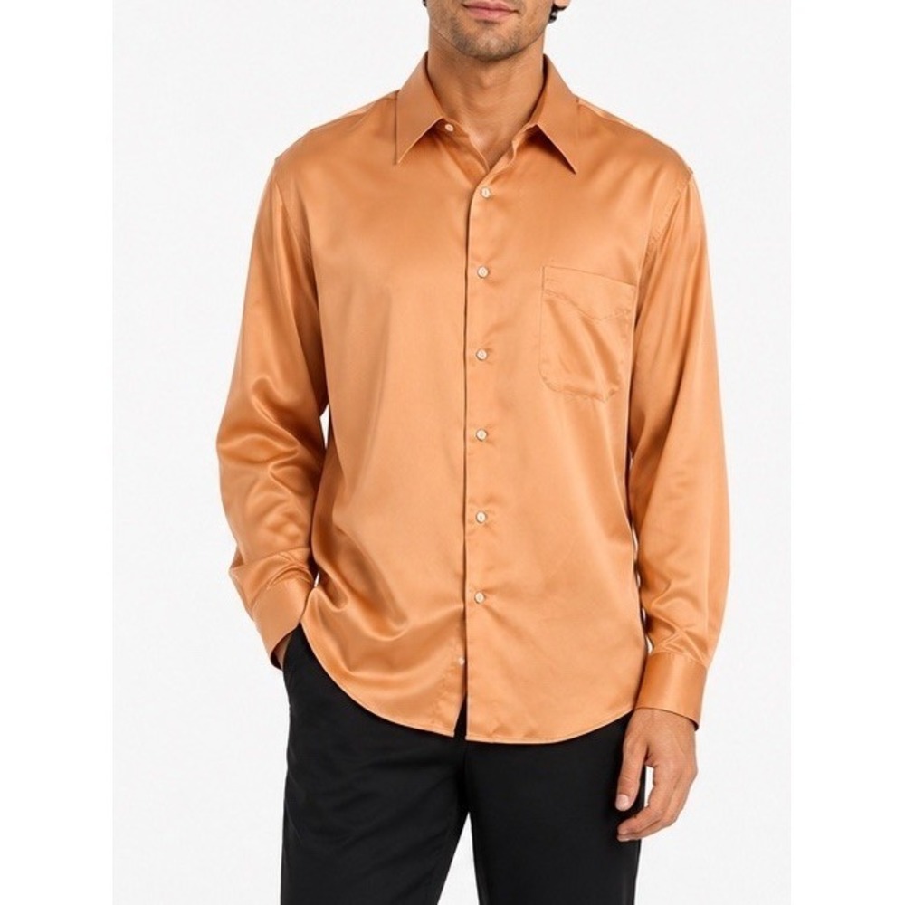 Geoffrey Beene Men's Long Sleeve Orange Button Up Dress Shirt Size L 16